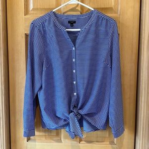 Talbots blue & white striped front tie blouse XLP
